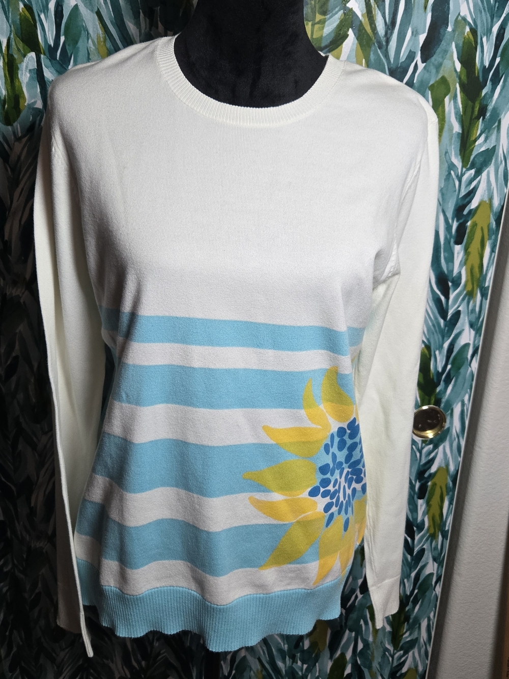 Lilly Pulitzer Kelsa Embroidered Sunflower Striped Knit Crewneck Sweater